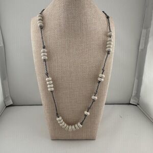 J Crew White Marble Bead Station Necklace Gray Knotted Long 16" Drop Preppy
